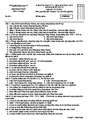 Đề kiểm tra học kì I Lịch sử lớp 12 - Mã đề 666 - Năm học 2016-2017 - Sở GD & ĐT Kiên Giang